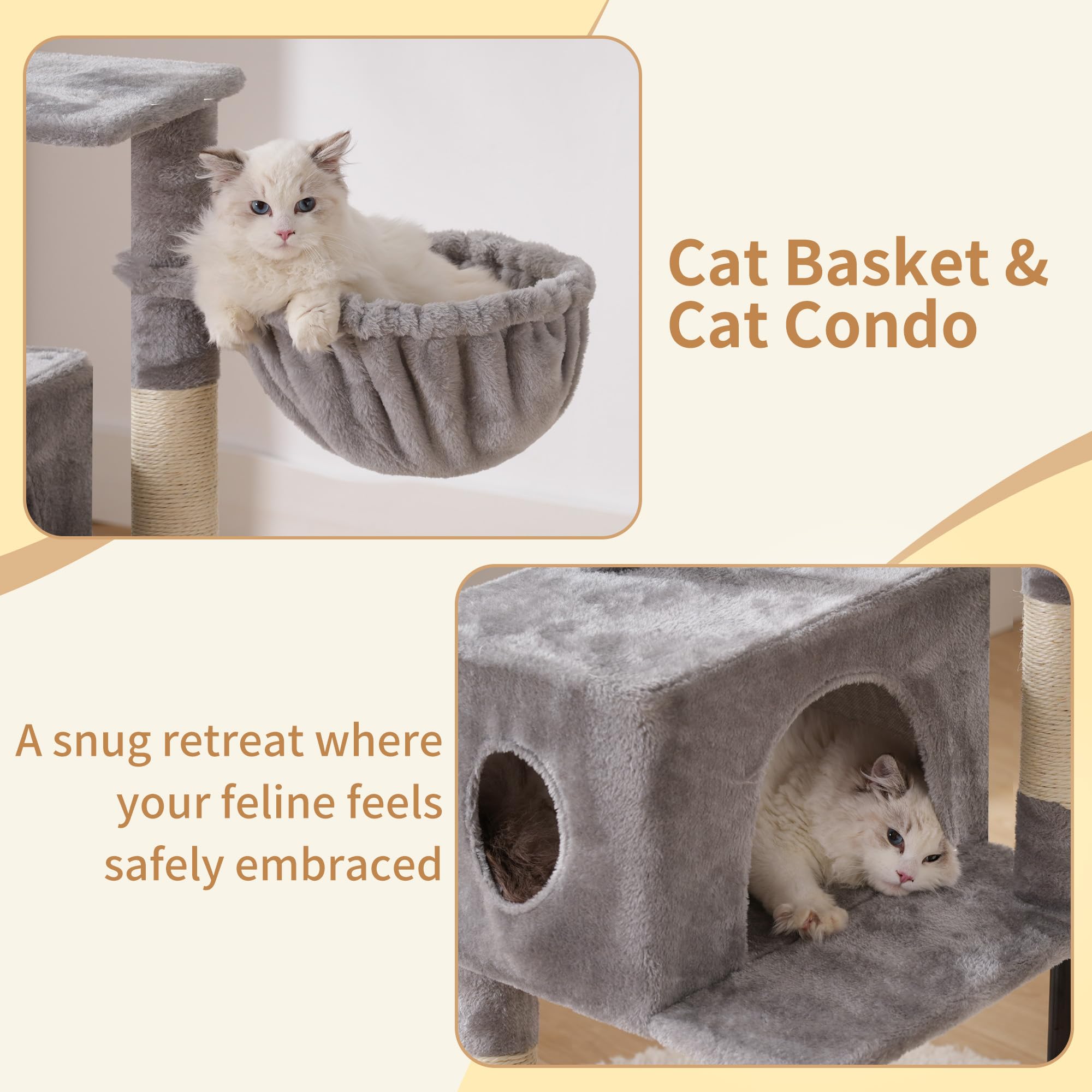 Yaheetech Kraztbaum Stabiele kattenboom klimboom met knuffelholte krabplank pluche kattenmeubel hoogte 107 cm