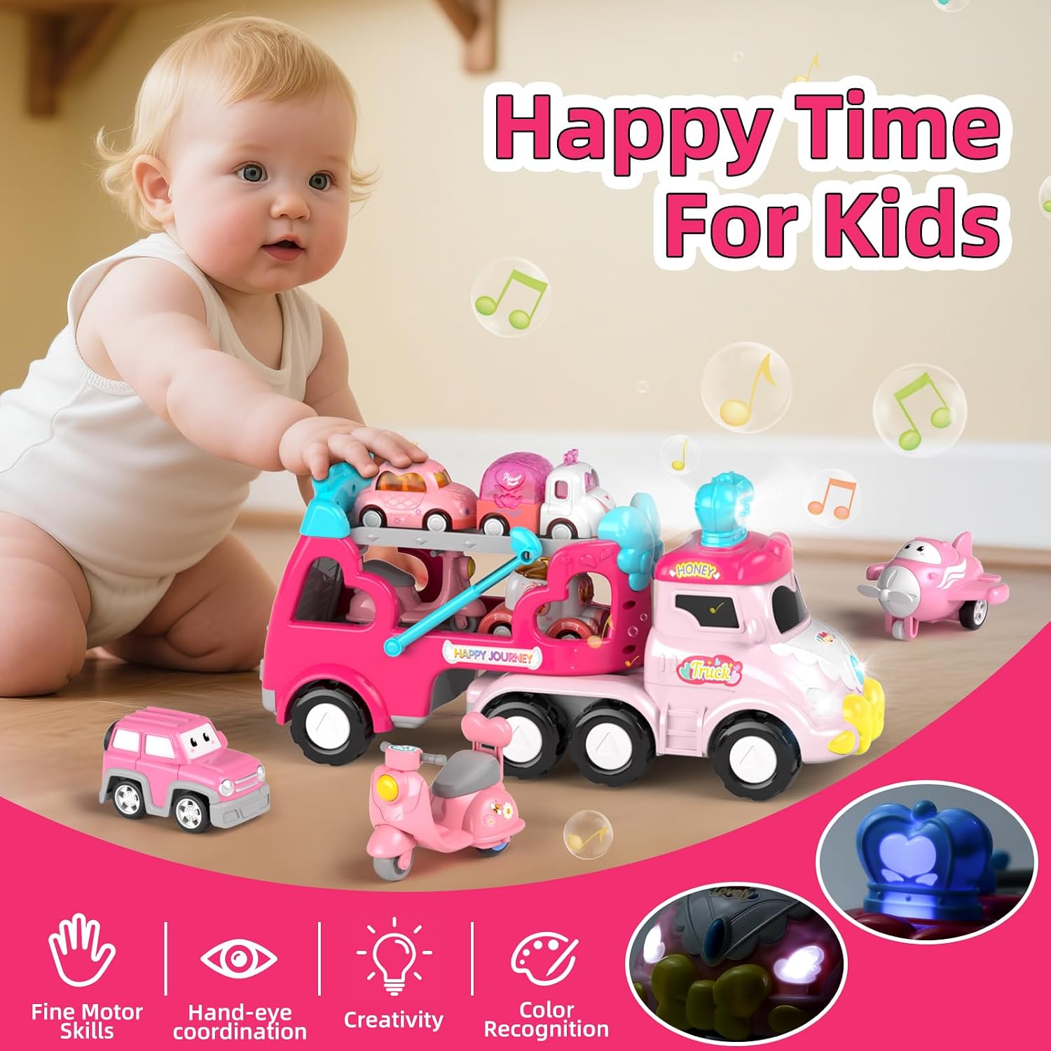 Truck Toys for 2 3 Year Old Girl, 7 in 1 Carrier Truck Gifts for 2+ 3+ Girl image 3