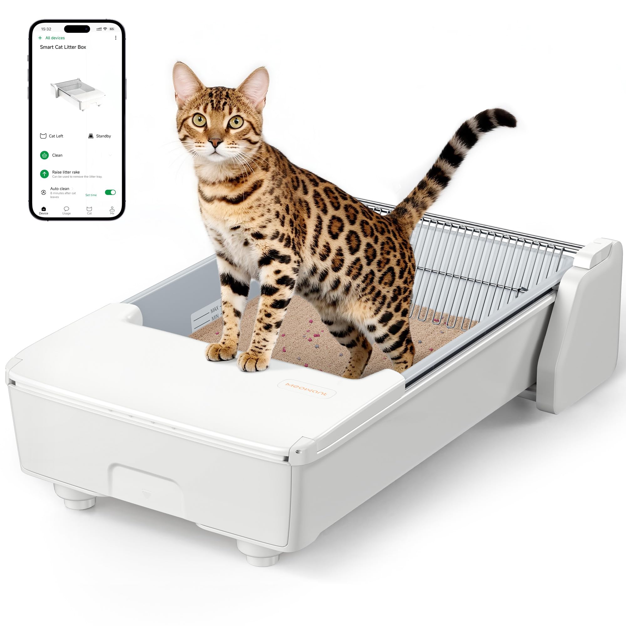 Meowant Automatic Litter Box, Self Cleaning Cat Litter Box with App Control, Open Top Cat Box for Multi Cats, Dual Rake, Works with Clumping Litter, Anti Pinch Safety Feature, Odor Control
