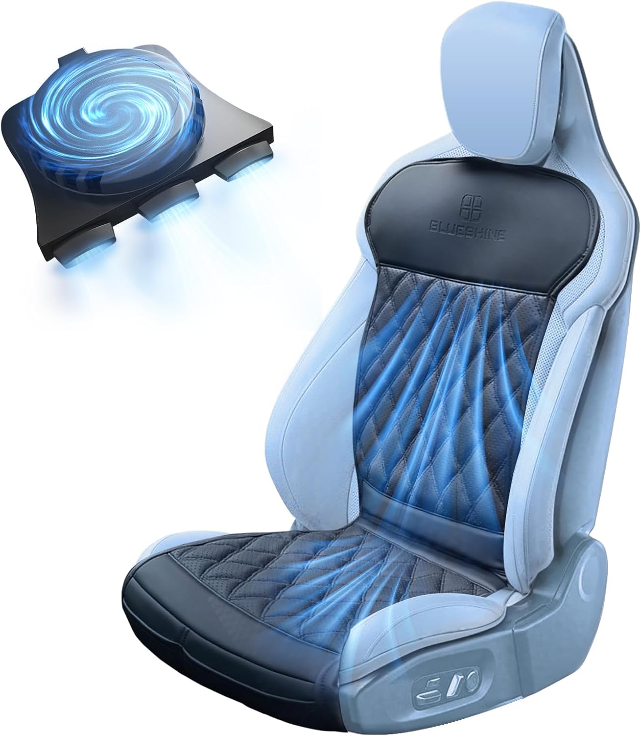 DR.HILL Air Suction Cooling Car Seat Covers, 12V 24V Ventilated Seat Cushion, 5 Adjustable Cooling Air Speeds Cooling Set Pad Universal Most Vehicle SUV Truck-Black