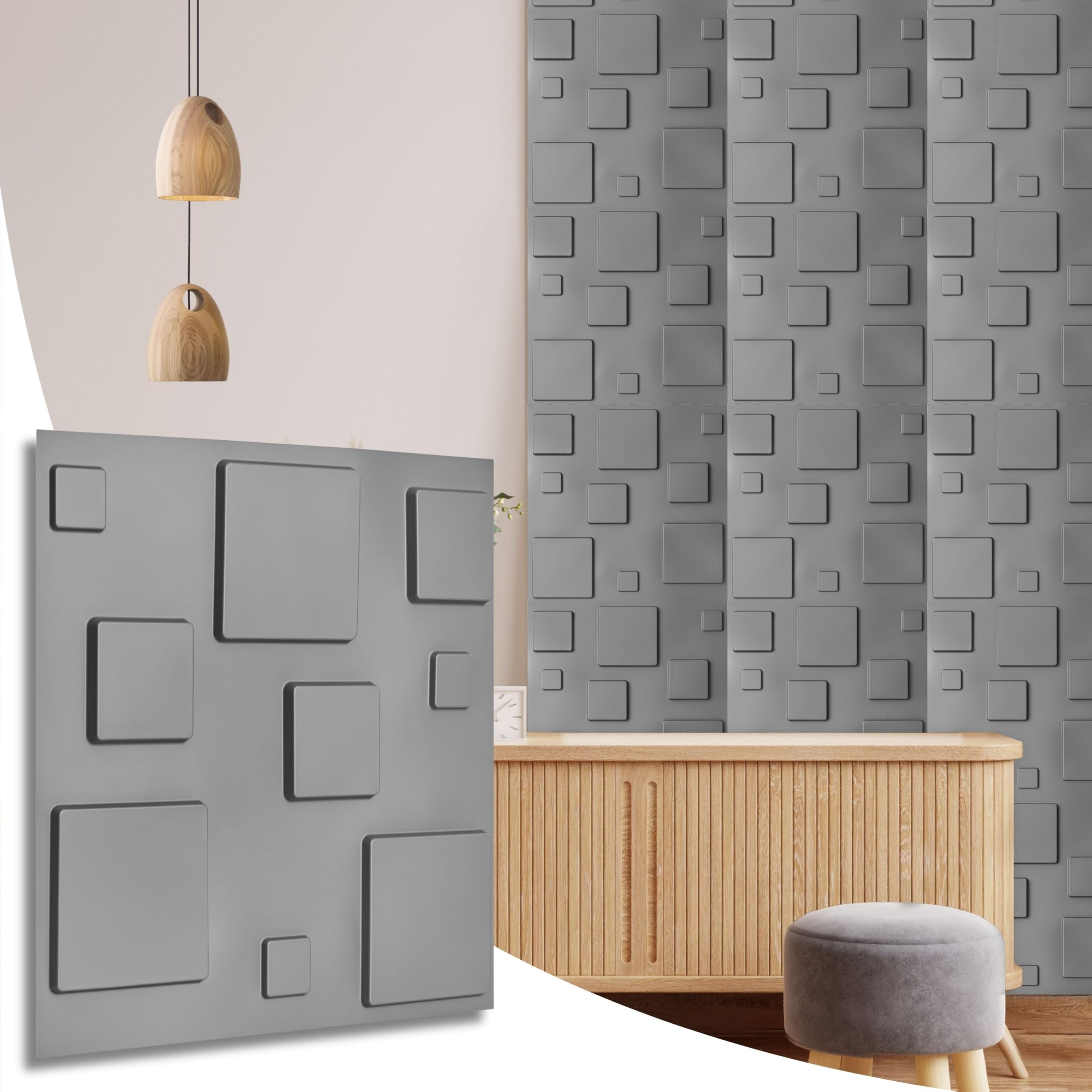 Novecrafto 3D Blocks Wall Panels 50cm x 50cm Silver