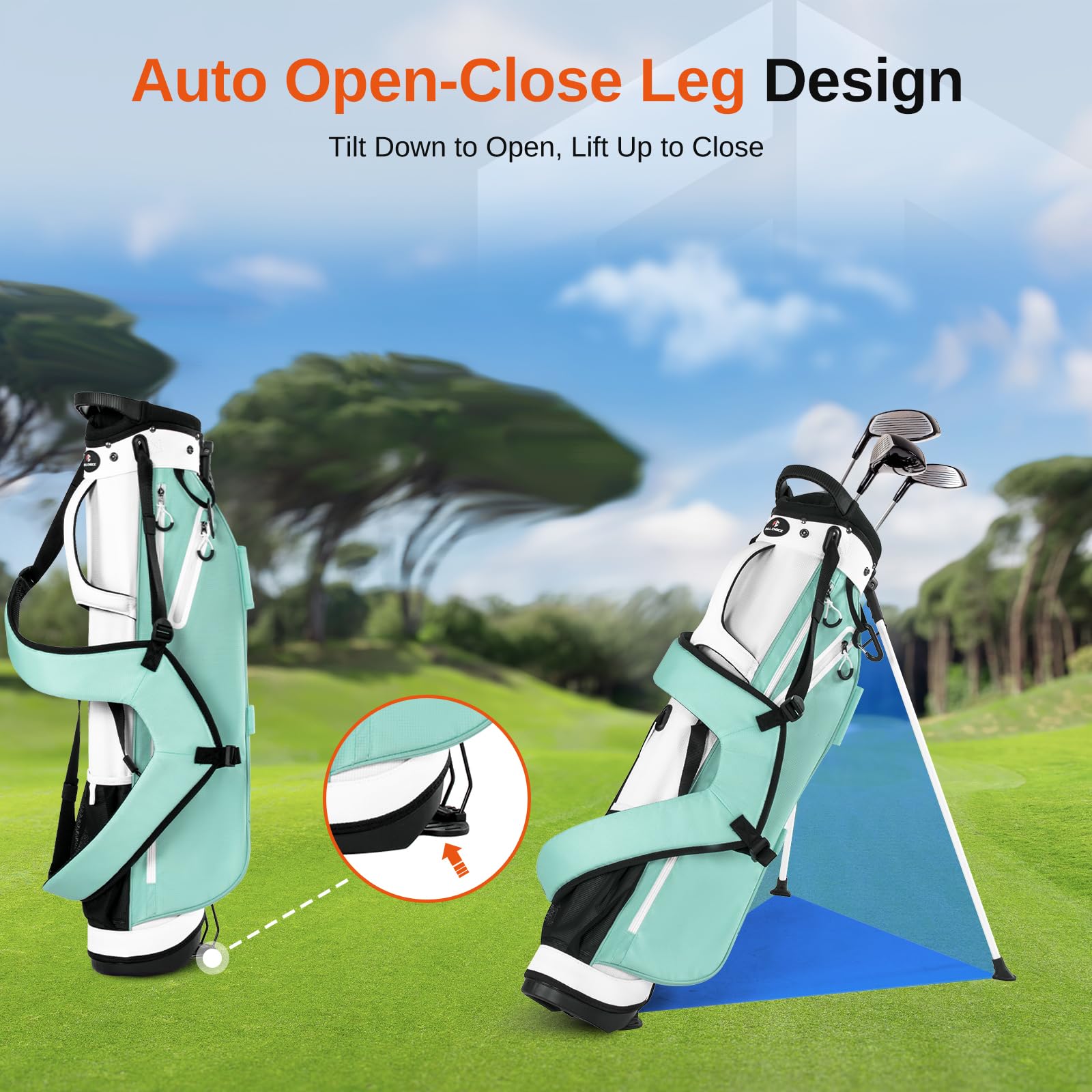 Leichter Golf-Standbag – Golf Tasche mit 4-Fach durchgehenden Divider, Platz für bis zu 10 Schläger, nur 1,7 kg, Doppelgurte & Standfuß – Ideal für Driving Range, Par 3 & Golfplatz