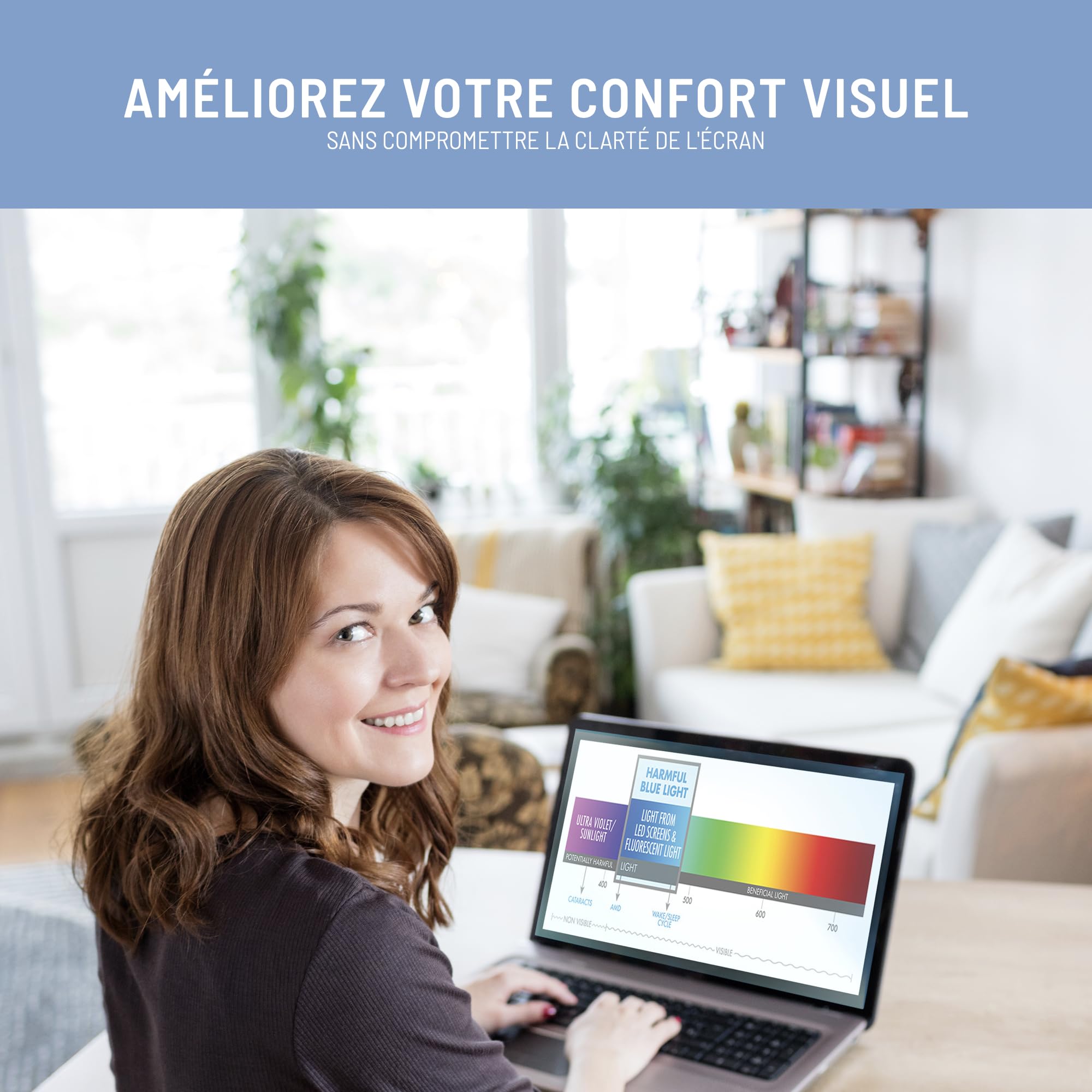 VistaProtect – Filtre Anti-Lumière Bleu Premium pour Ordinateur Portable, Amovible (17.3" Pouces)