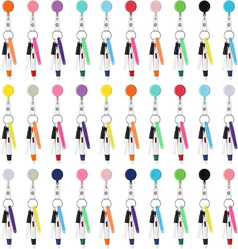 Fulmoon Juego de 150 bolígrafos para enfermera, 30 carretes retráctiles de enfermería, 30 bolígrafos, 30 mini resaltadores, 30 rotuladores