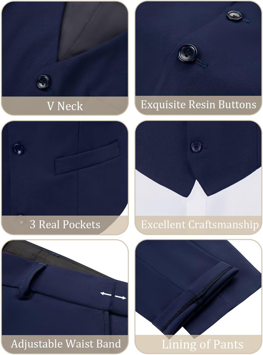 JPF Men's 2 Piece Slim Fit Suit Set, Solid Vest and Pants Suit for Men with Tie - Image 5