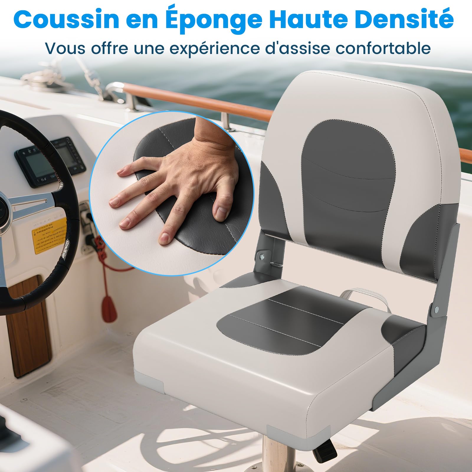 GYMAX Lot de 2 Sièges de Bateau Pliable, avec Rembourrage Épais, Fauteuil de Bateau en Similicuir, Dossier Confortable, Poignée de Transport, Vis Incluses