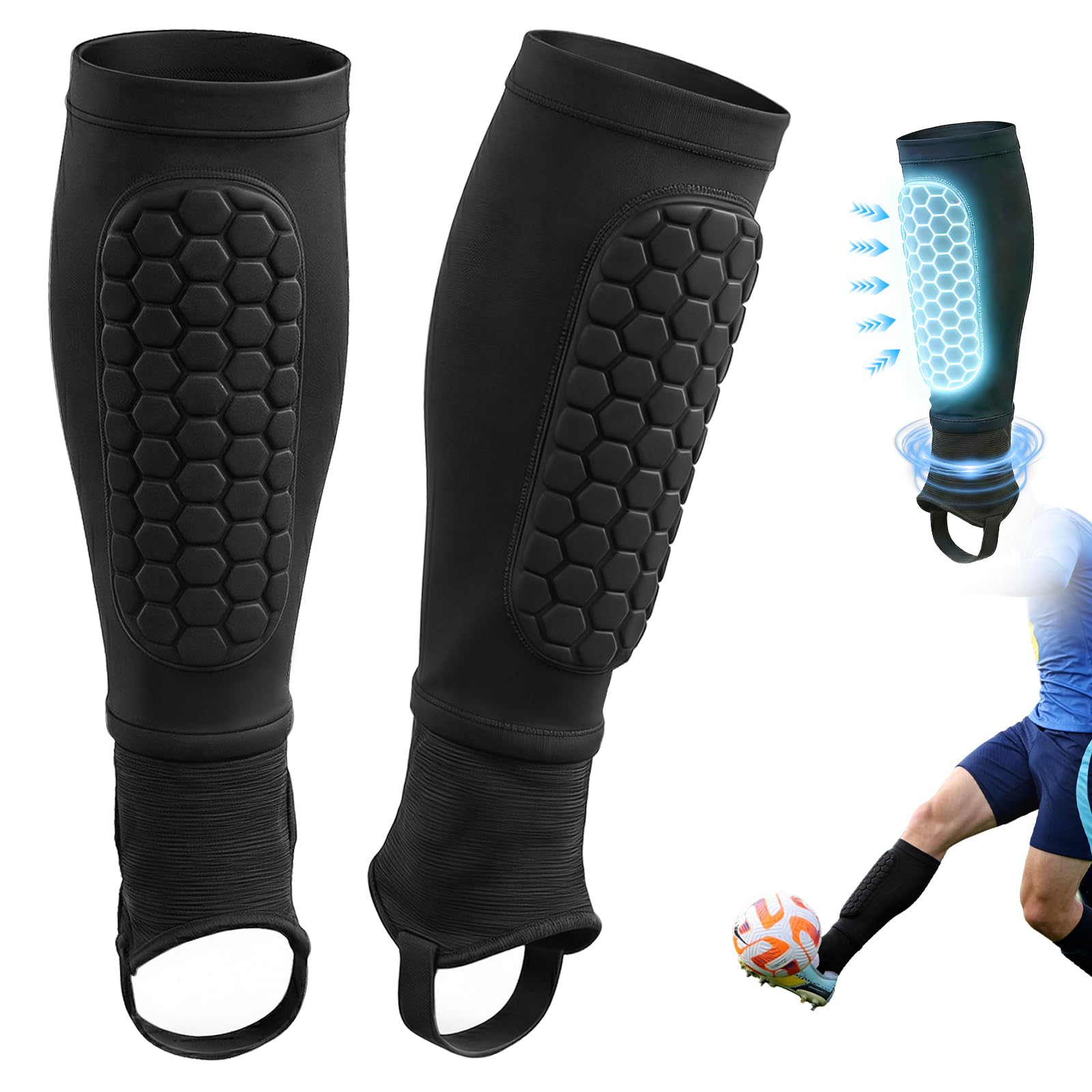 Schienbeinschoner mit Knöchelschutz,Schienbeinschonerhalter Atmungsaktiv rutschfest,Wabenstruktur Reduziert die Aufprallkraft,Fußballschutz für Jungen Jugendliche Erwachsene (L)