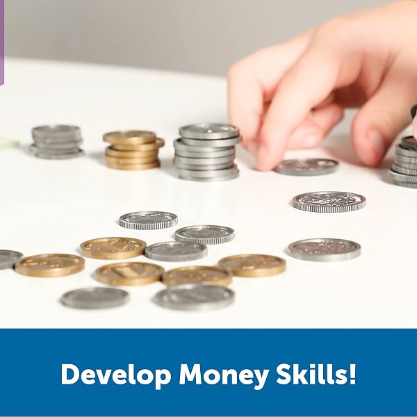 Learning Resources Pretend Play Money - Math Manipulatives For Kids, Kids Bank, Plastic Coins, Cash Register, Toddler , Homeschool Supplies, Fine Motor Skills, Teaching Set Manipulatives - 3