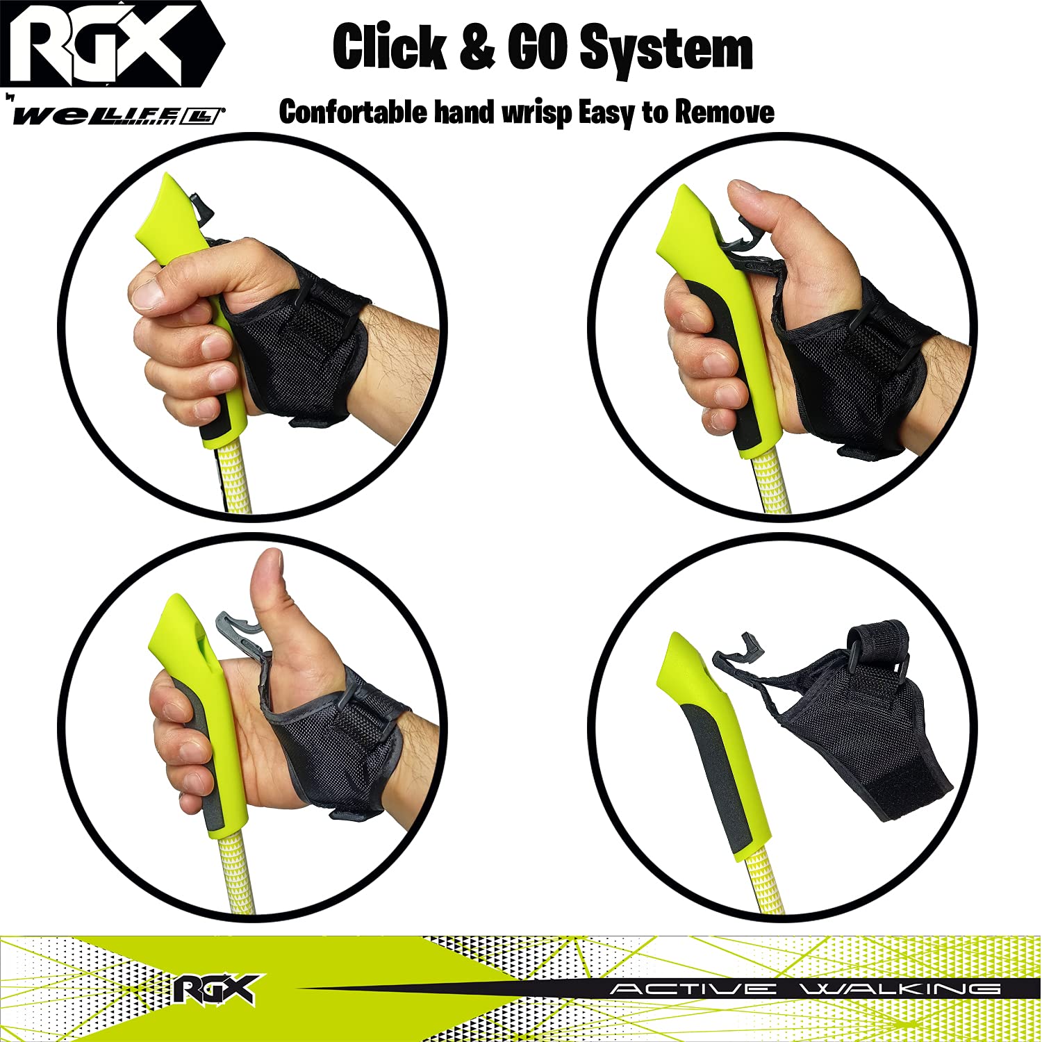 WeLLIFE |Bastoncini Nordic Walking in Alluminio| Polsino con Sgancio Rapido CLICK and GO per Nordic Walking, Escursionismo e Trekking