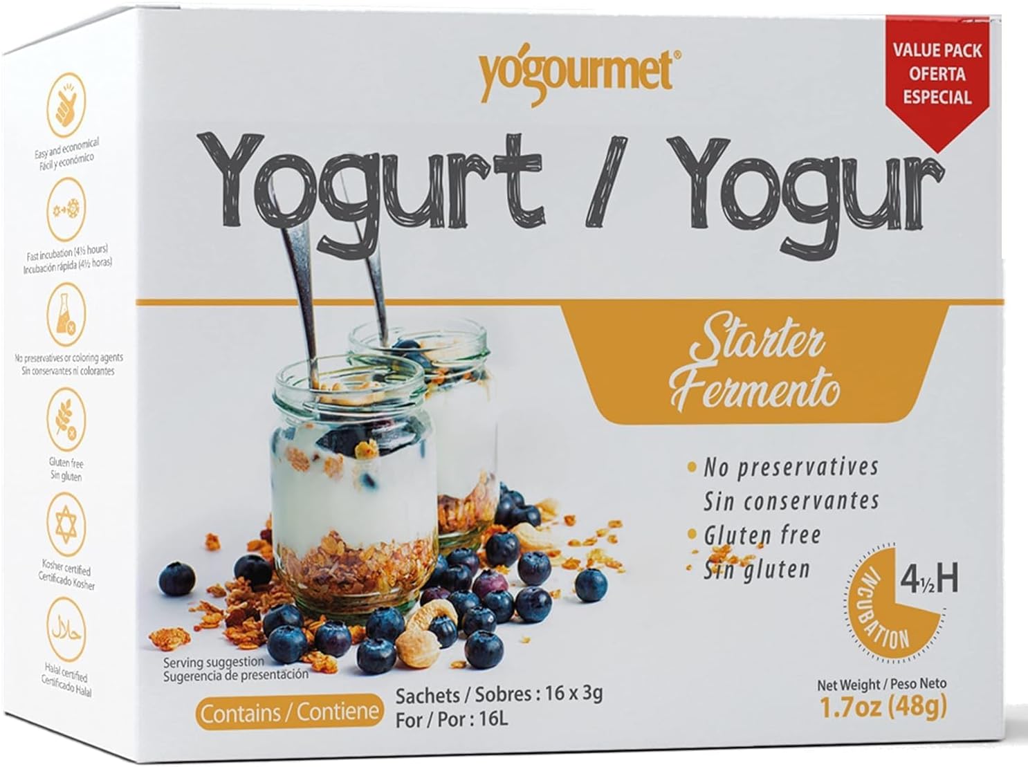 Yogourmet Yogurt Starter (16 Pack) - Make Yogurt at Home - Starter Culture - 3 g Sachets