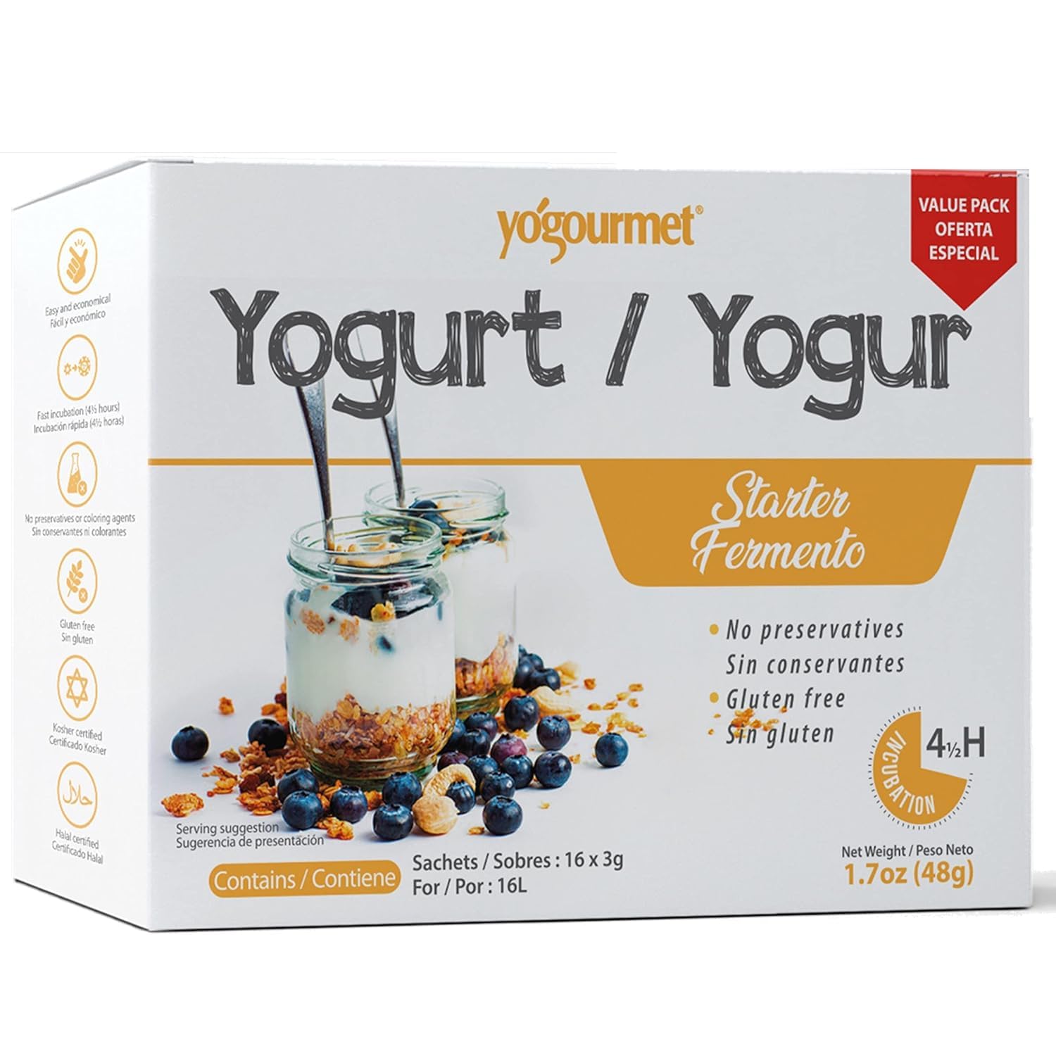 Yogourmet Yogurt Starter (16 Pack) - Make Yogurt at Home - Starter Culture - 3 g Sachets
