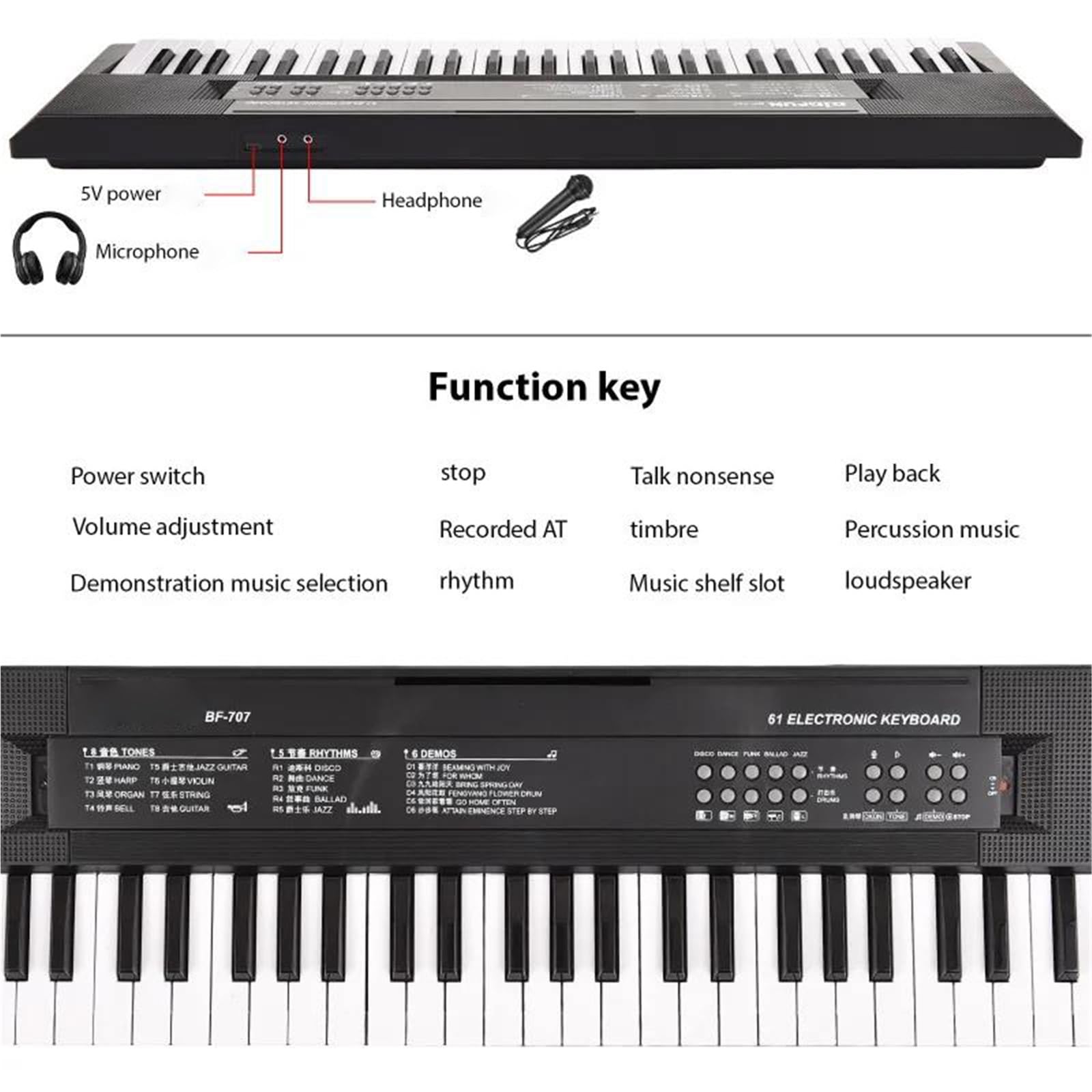 Pianino Elektroniczne 61 Klawiszowa Klawiatura Elektroniczna Pianino Dwa Głośniki 8 Tonów 5 Rytmów Z Mikrofonem