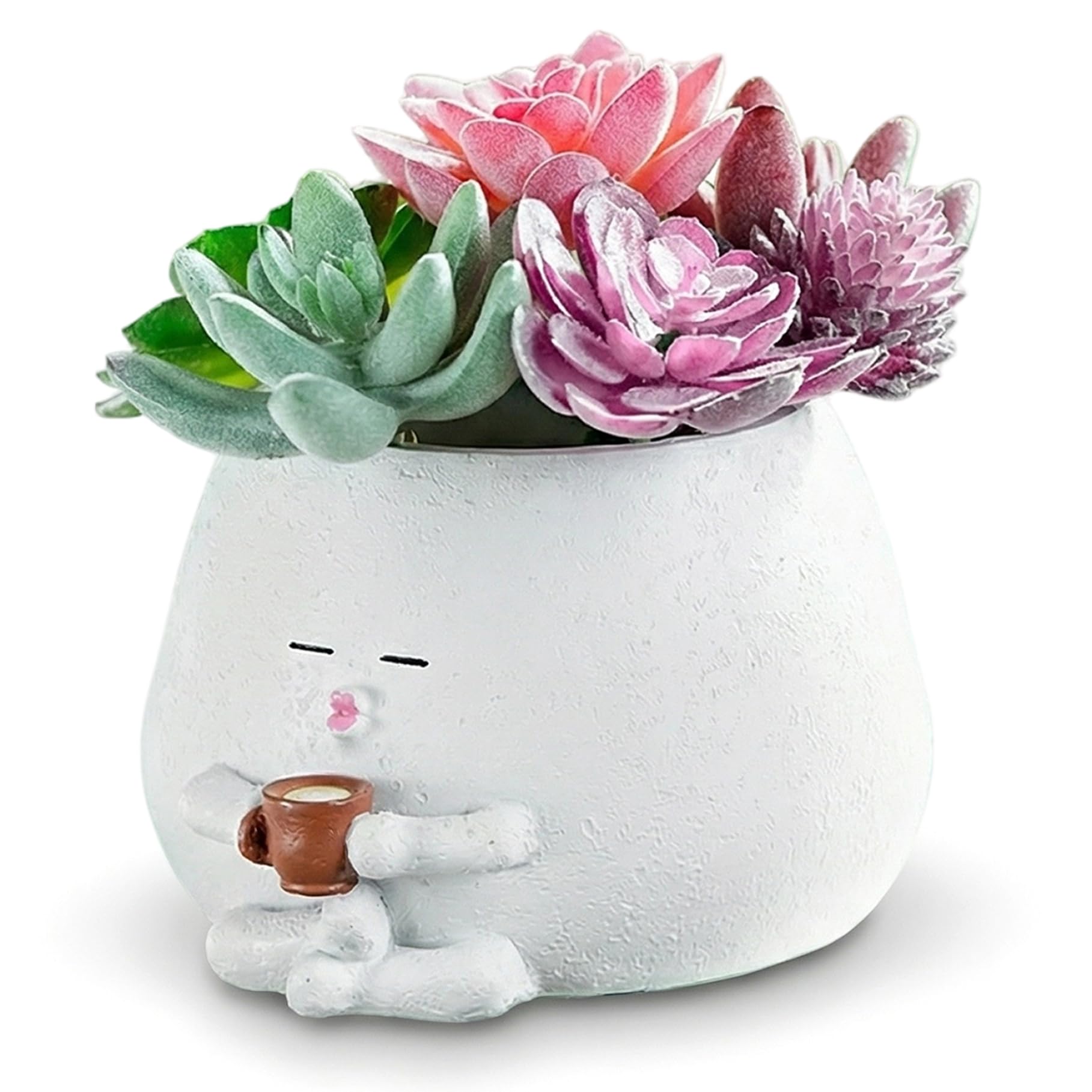 Whyzsjnclg Face Planter Smiling Face Cute Planter Resin Head with Drainage Hole for Indoor Outdoor Home Decor, White