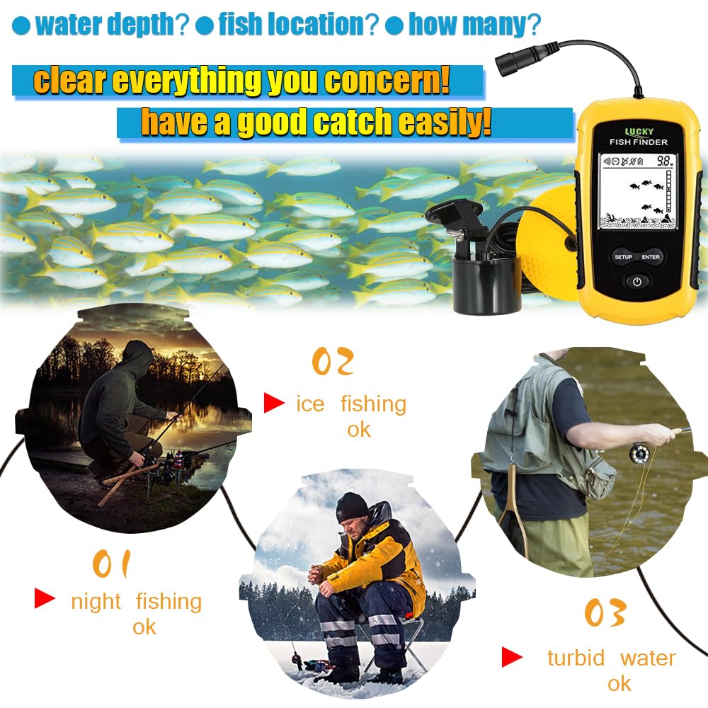 2.8 Inch LCD Fish Finder Fishing Boat RICANK Kayak Portable Fish Depth ...