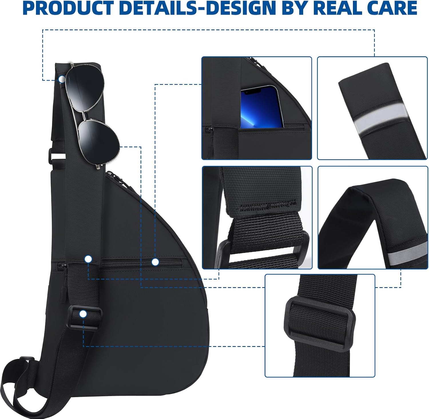 Anti Theft Travel Bag, Crossbody Bags Chest Sling Bag Purses for Women Men Black Right