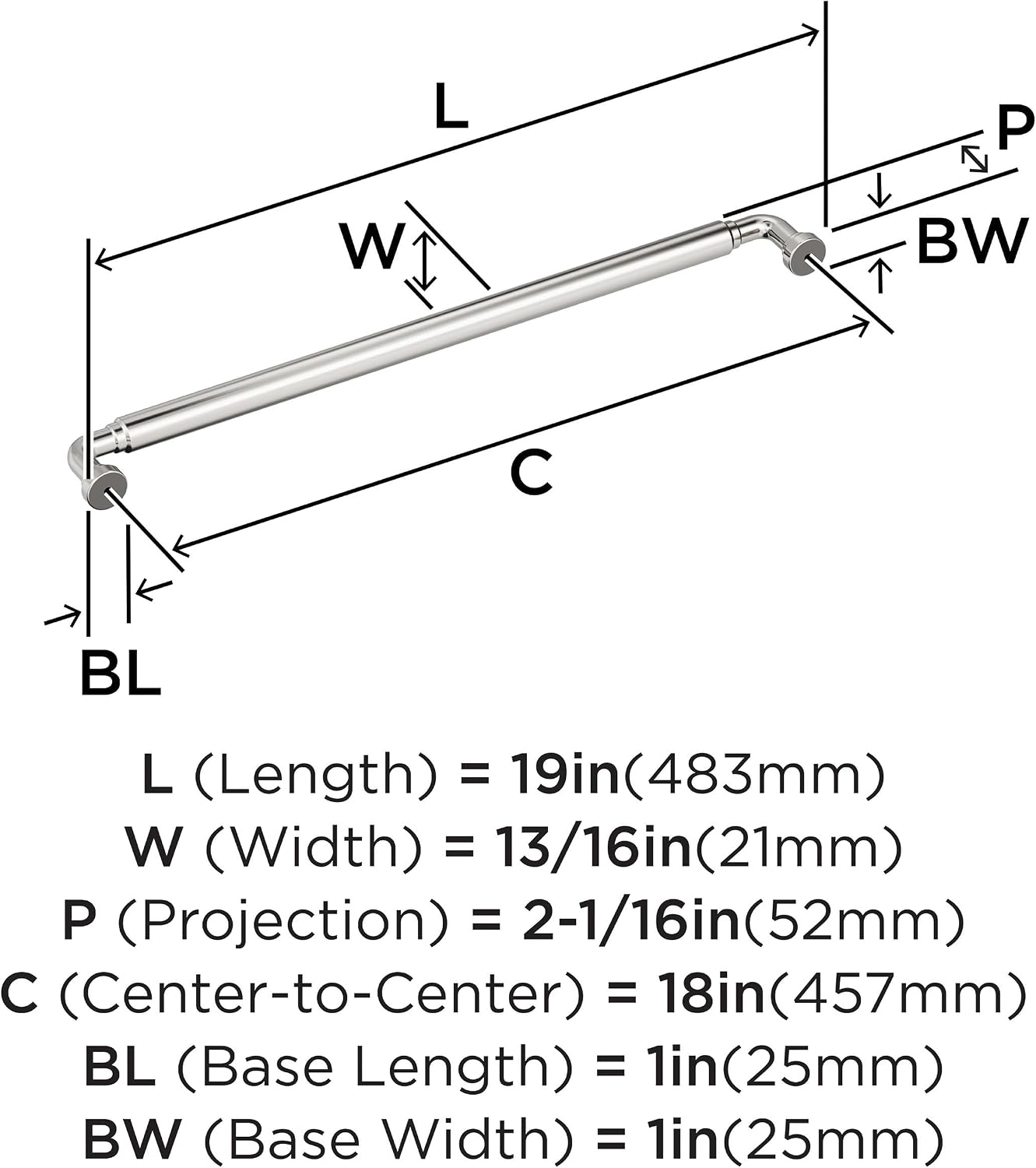 Amerock Coble 18 inch (457mm) Center-to-Center Polished Nickel Appliance Pull, BP37670PN