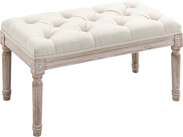 HOMCOM Bed End Stool Accent Bench Window Seat Tufted Fabric Footstool for Bedroom, Hallway, Living Room - Beige