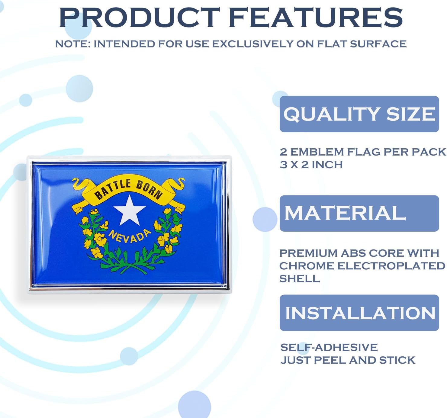 Nevada Flag Sticker Emblem Decal Car Chrome Flags, 2 Pack, 3 x 2 inches - Image 2