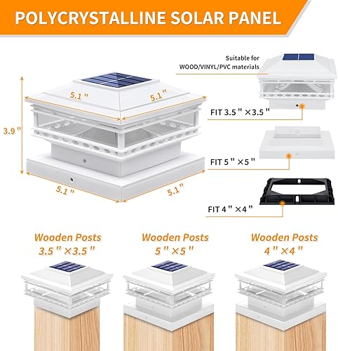 Miniatura 5 de TWINSLUXES Luces solares para tapa de poste, 25 lúmenes, impermeables, 2 modos de luz, se ajustan a postes de madera o vinilo de 3.5 x 3.54 x 45 x 5