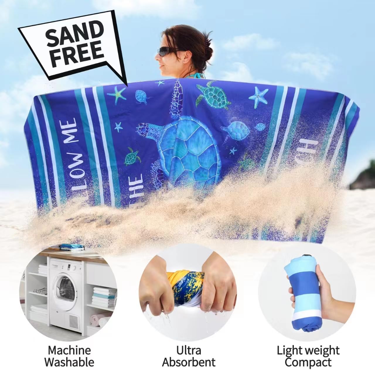 4 Pack Microfiber Beach Towel Fast Drying, Extra Large 71" x 32" Sand Free Beach Towel Super Lightweight Towels for Travel Sports Bath Swimming Pool Camping Picnic Yoga Gym - Image 4