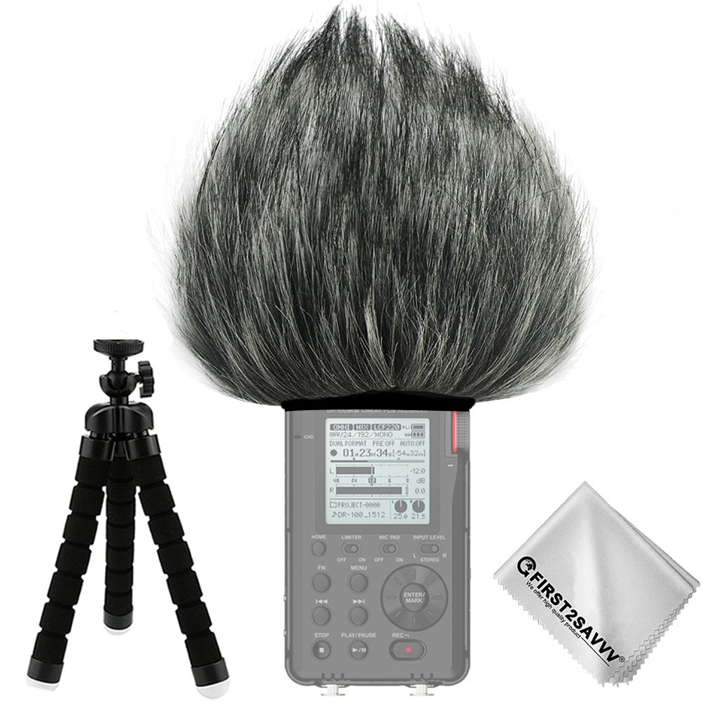 Bonnette Anti-vent Furry Pour Olympus LS-100 - Réduction Bruit Du Vent, Kit Avec Trépied Et Chiffon Micro - 7