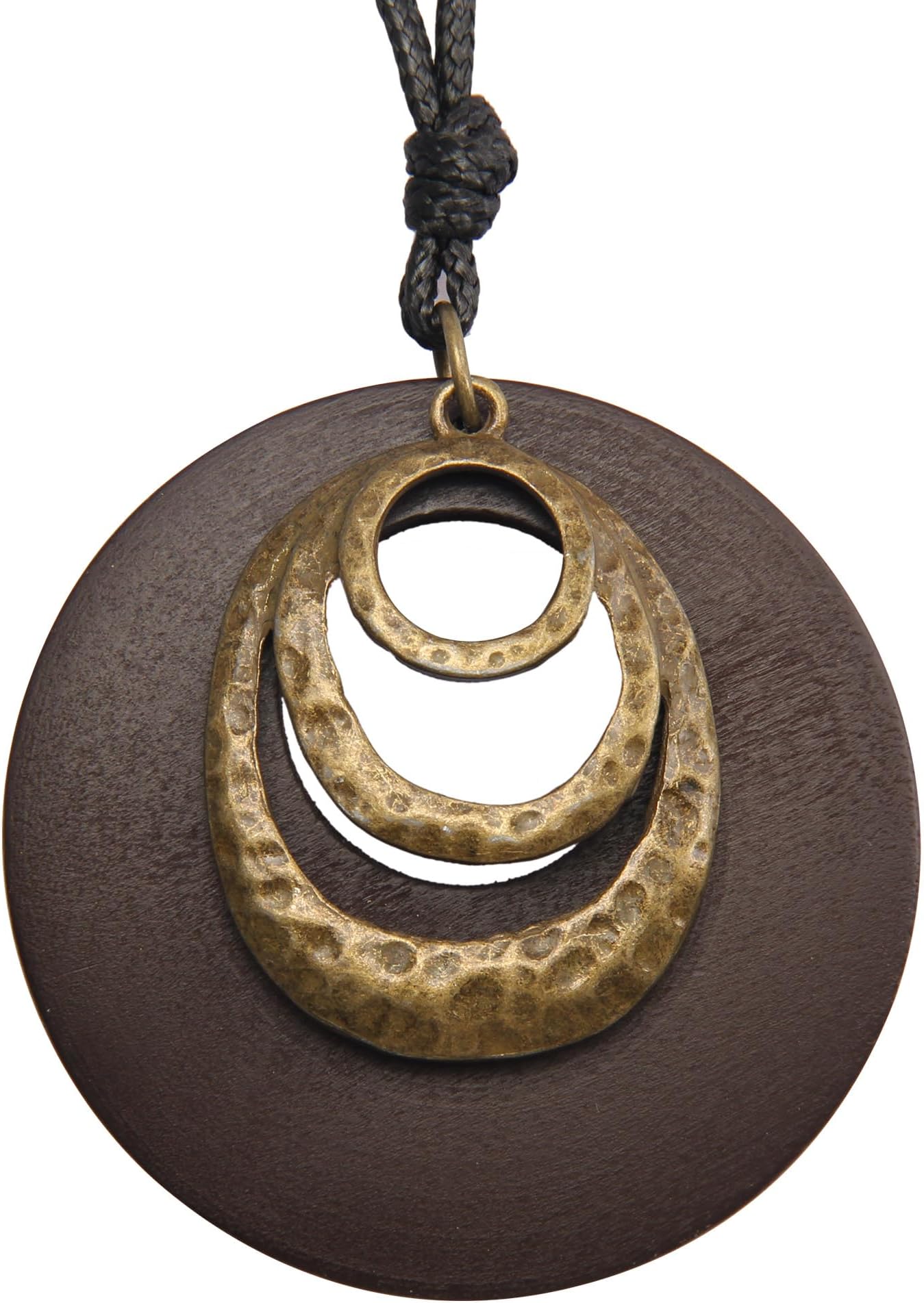 GelConnie Leather Cord Necklace Chain Multilayer Wooden Pendant Necklaces Vintage Jewelry Boho Long Sweater Necklace for Women Men