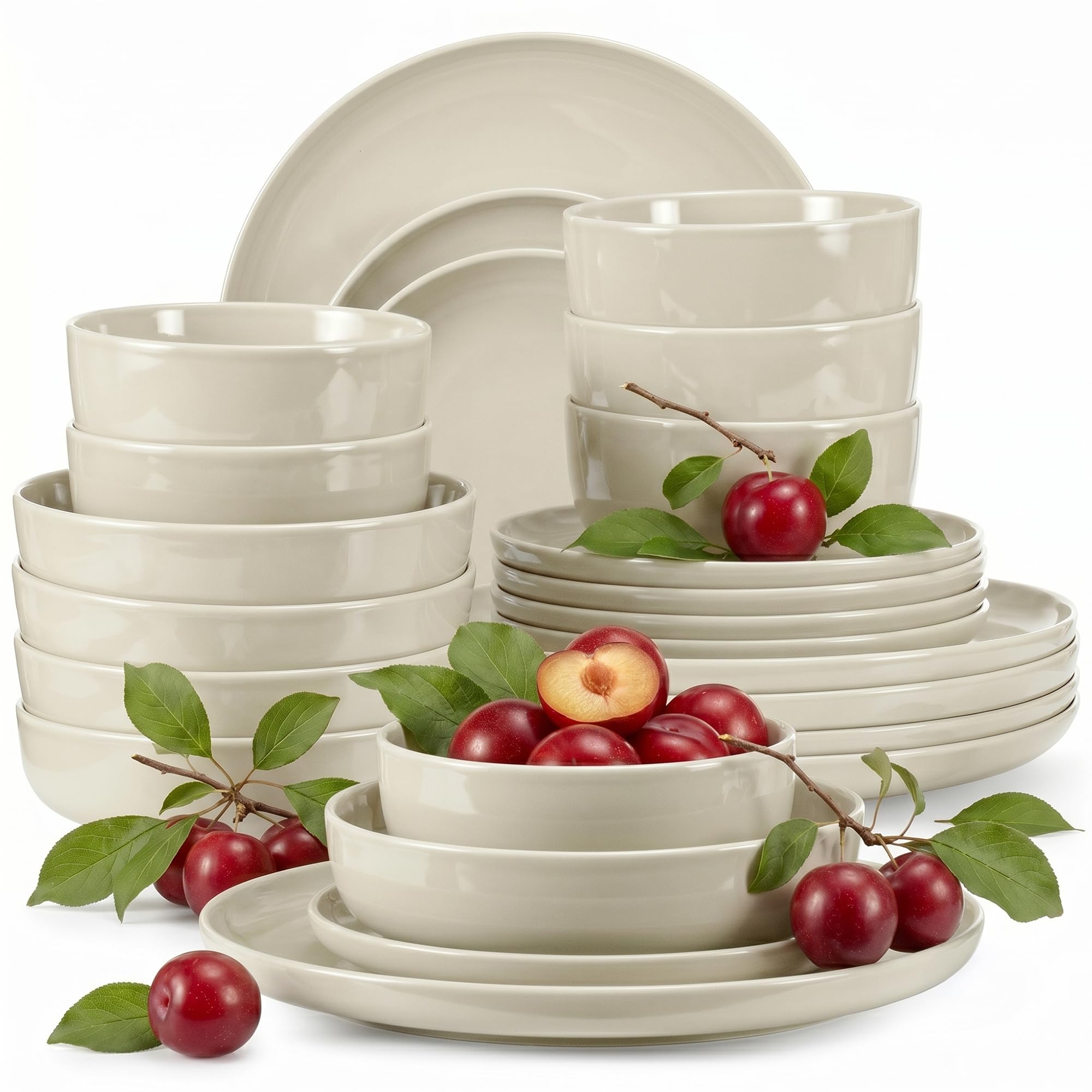 Konsimo. Geschirrset 6 Personen - VICTO Teller Set Modern 24 Teilig - Tafelservice & Geschirrsets - Kombiservice 6 Personen - Steingut Service für Familie - Geschirr Beige - Plates - Essgeschirr