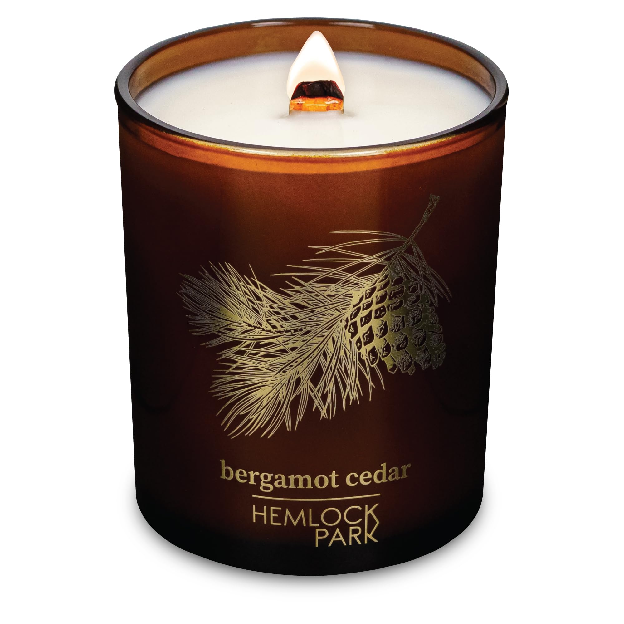 Hemlock Park Bergamot Cedar Amber & Gold Hand-Poured Scented Candle | Crackling Wood Wick, Botanical Fragrance & Coconut Wax | Up to 60 Hour Burn Time