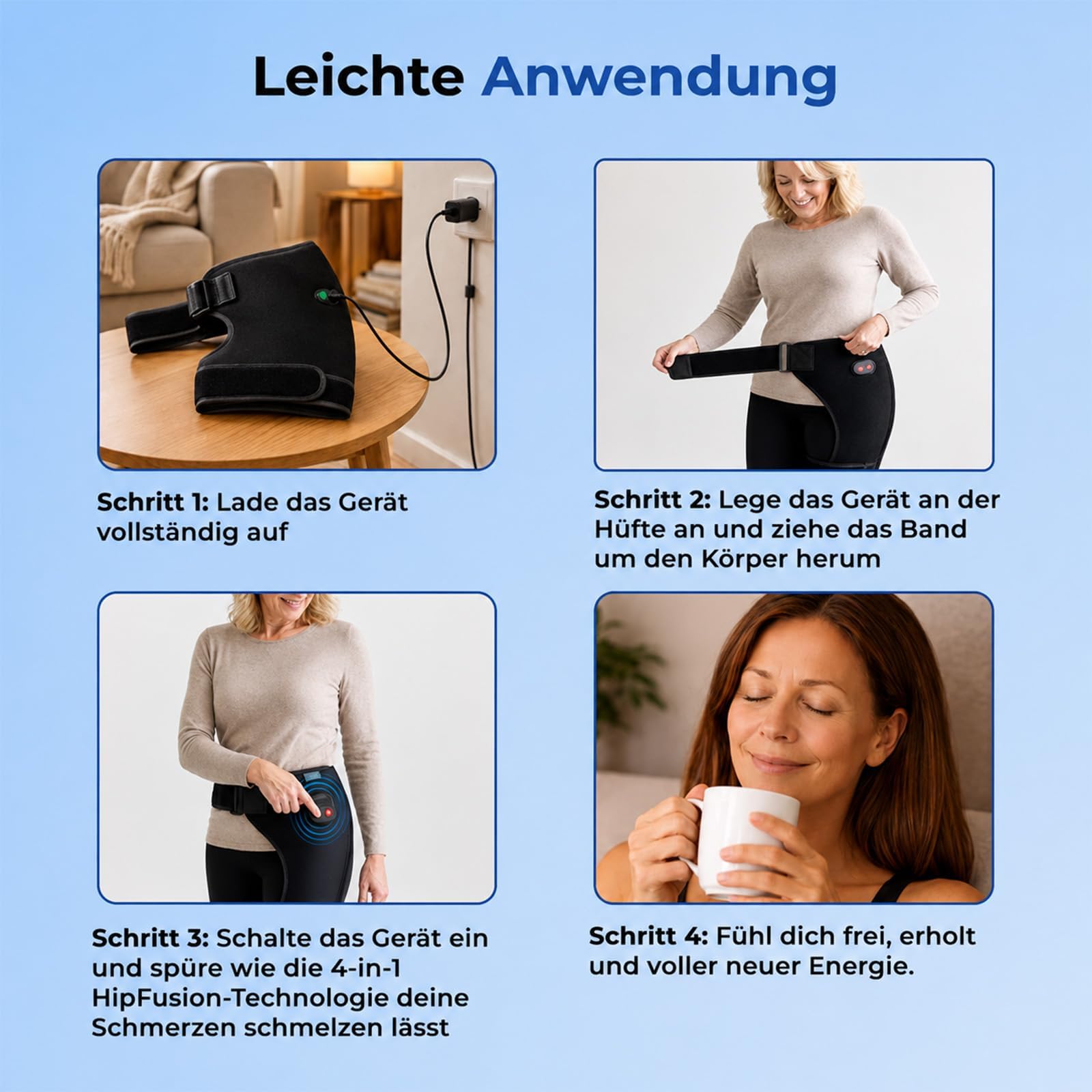 Hipora 4-In-1 Hüftmassager,Hipora Rotlicht Hüftgürtel,Beheizbares Vibrations Hüftmassagegerät,Geeignet Für Gesäß, Hüfte Und Den Unteren Rücken
