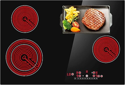 Estufa eléctrica de cerámica de 30 pulgadas, 4 quemadores, estufa eléctrica con control táctil superior de vidrio con 9 niveles de calefacción,