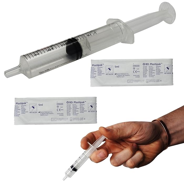 Buy BD Plastipak Sterile Plastic CE Marked Medicine Fluid Medical Luer Slip Syringes 5ml, Twin