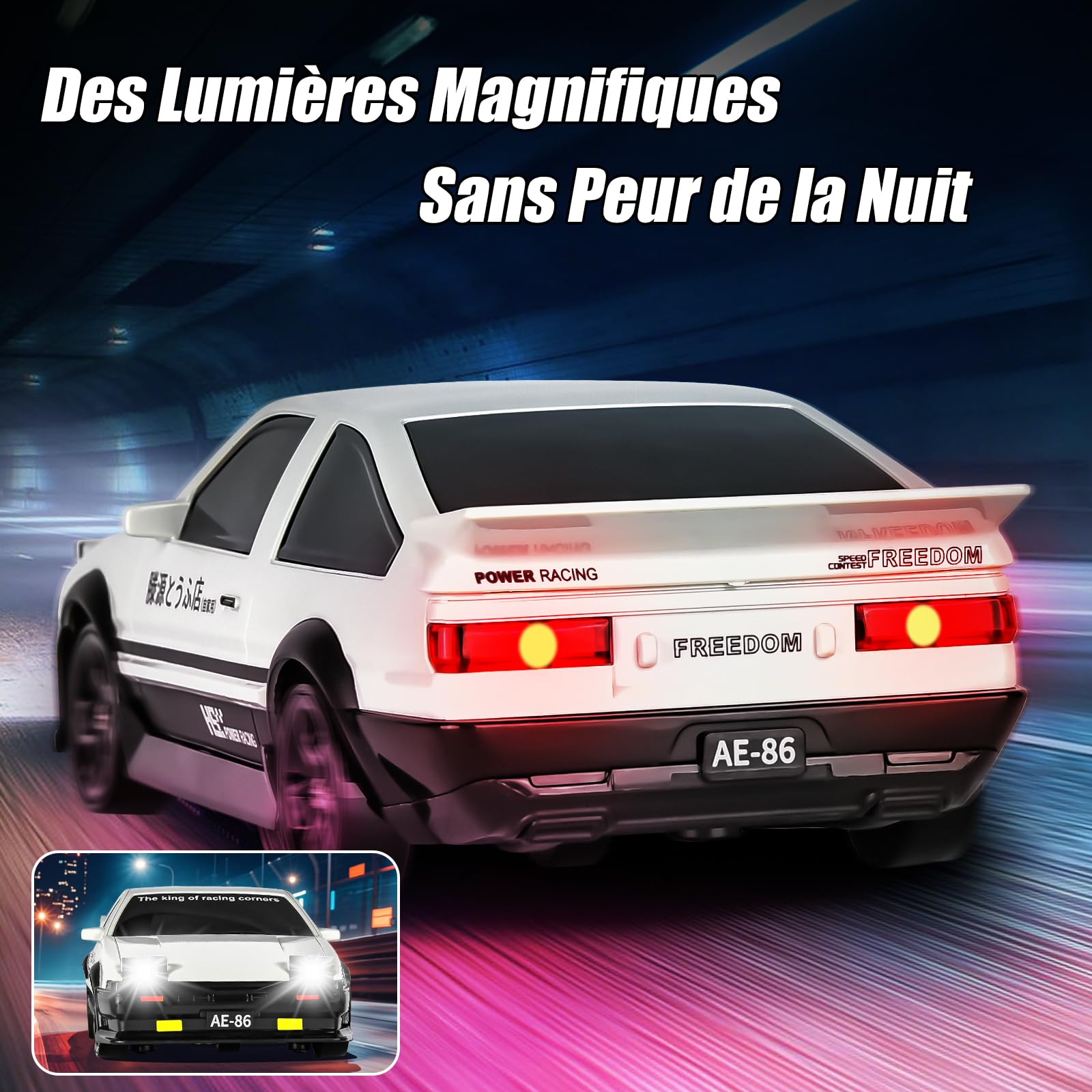BuzzoXerex Voiture Télécommandée Drift, 1:24 Mini RC Drift Car, 4WD Dérive Voiture, Mini Voiture Télécommandée avec Lumière LED, Cadeau de Voiture Jouet pour Les Enfants de Plus de 6 Ans (Blanc)
