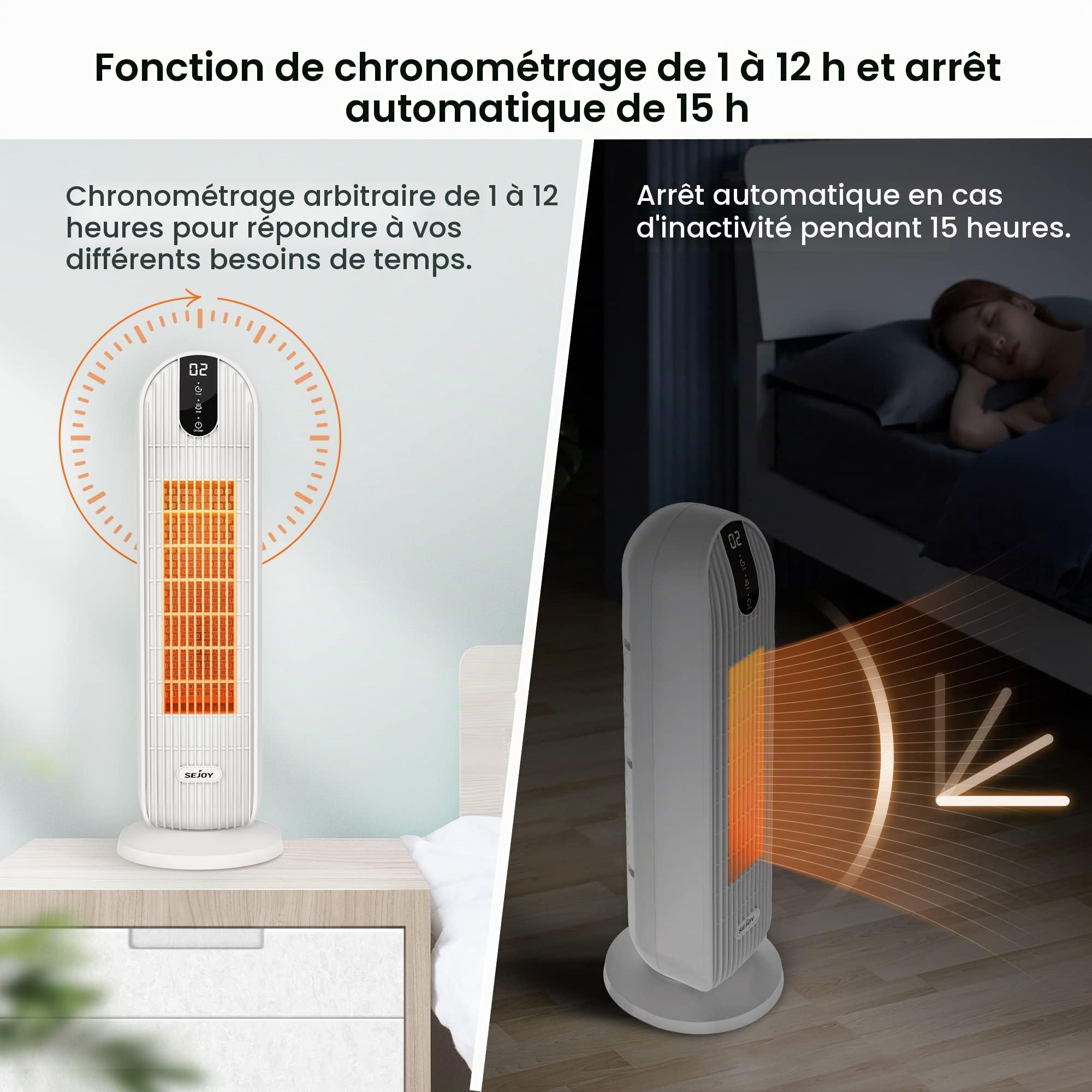 Sejoy Radiateur Soufflant, Chauffage électrique Chauffage Soufflant Economique, Chauffage d'appoint electrique, 90 ° Oscillation, Minuterie 12H, 3 Modes, Thermostat et économie d'énergie, Blanc
