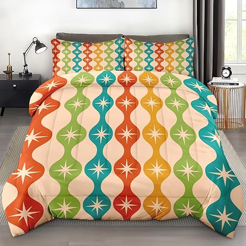 Pamnest Comforter Set Full Size, Mid Century Atomic Colorful Soft