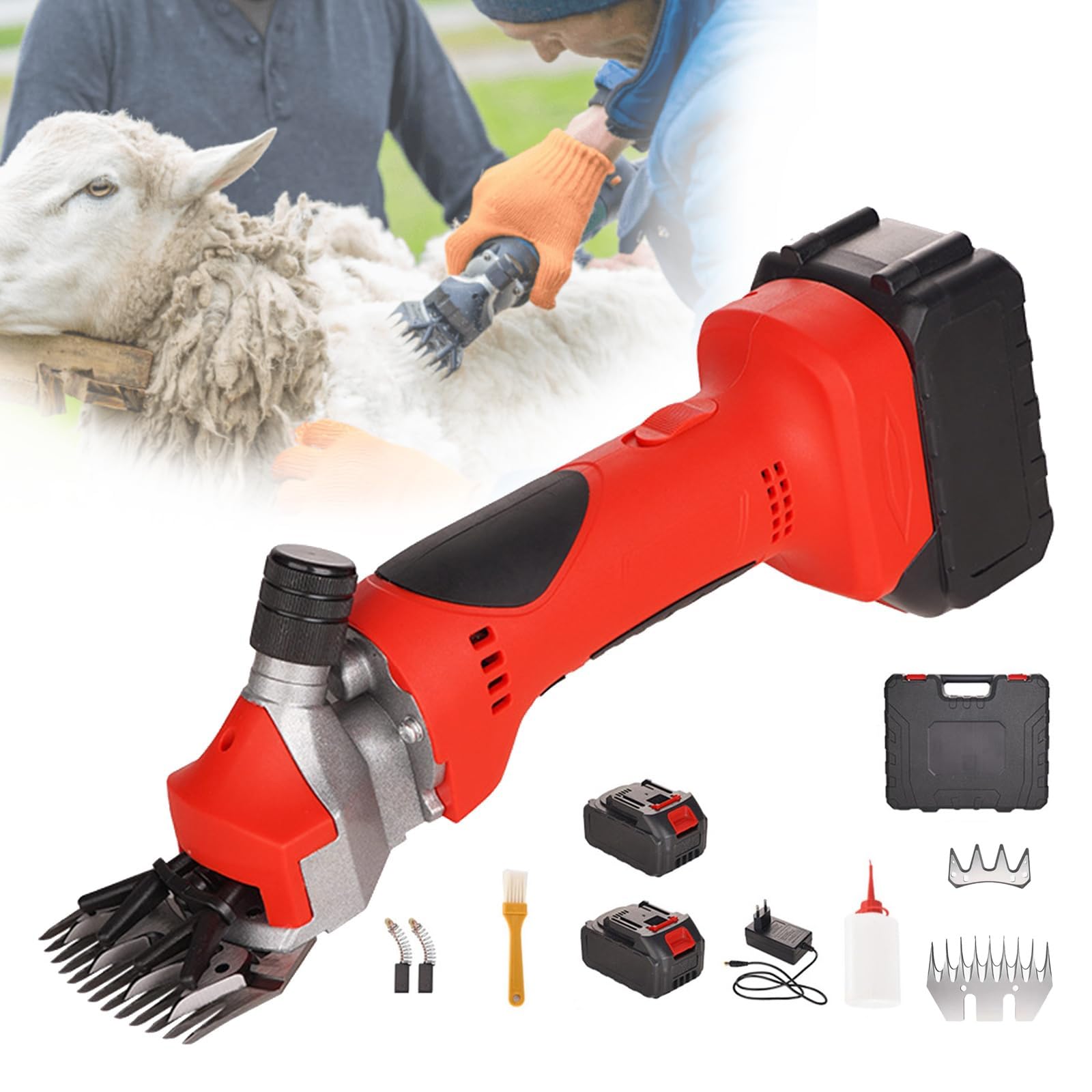 Esquiladora InaláMbrica for Ovejas con BateríA Recargable Y Cuchillas De Repuesto, Esquiladora for Ovejas, Esquiladora InaláMbrica De 550W for Alpacas, Cabras Y Ganado(2 Battery-9-tooth)