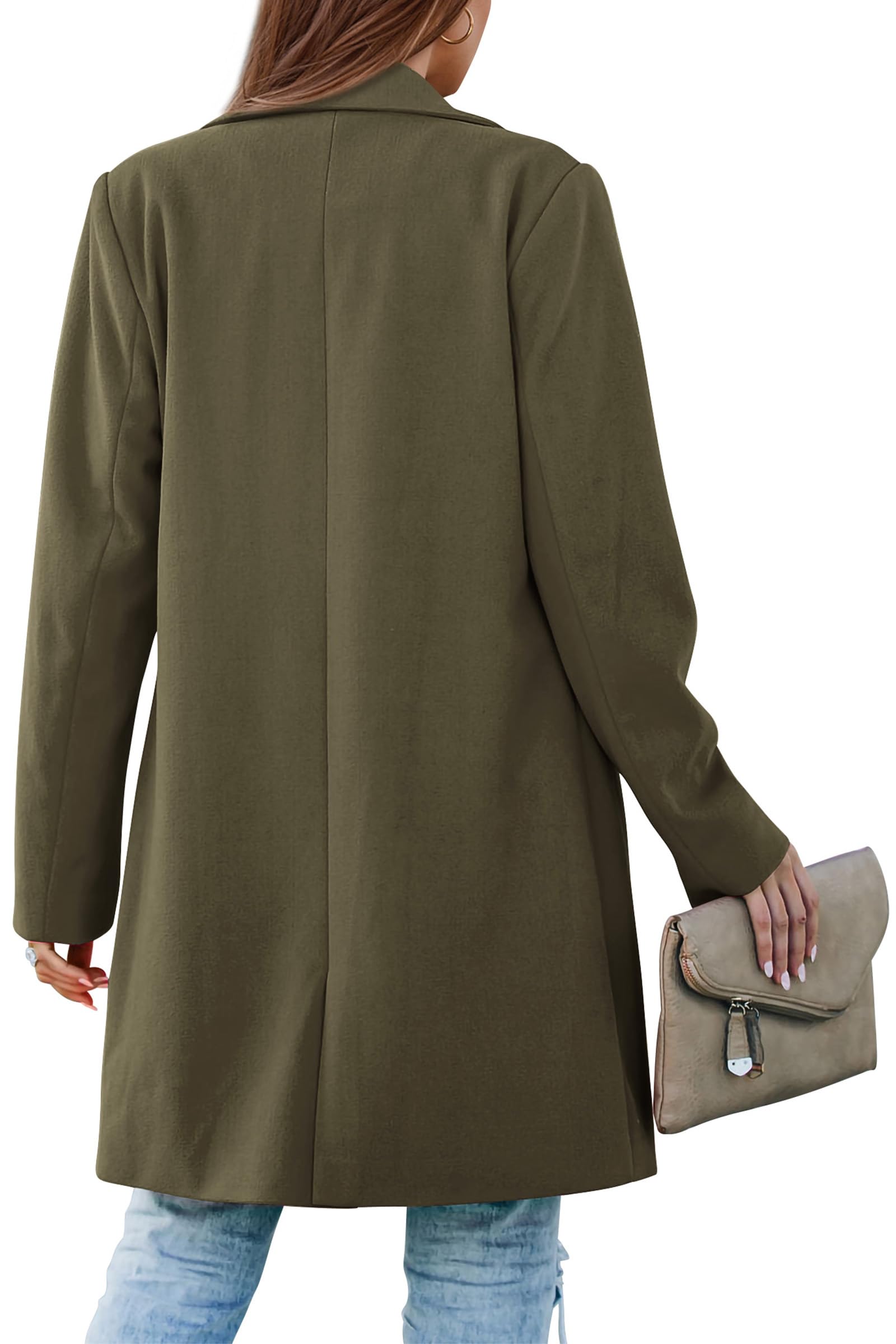 PRETTYGARDEN Women's Business Casual Long Blazer Jackets(Army Green,S) view 2