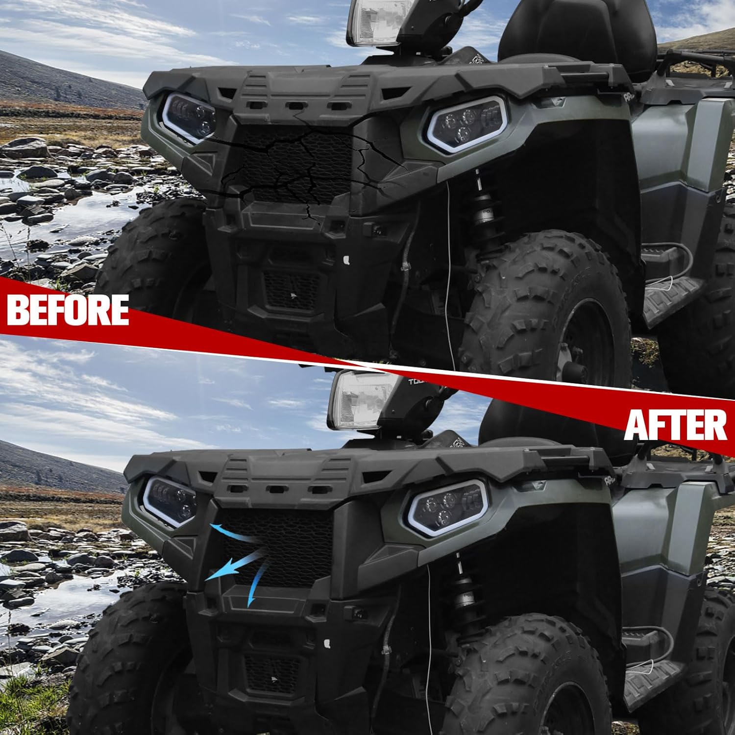 Front Fascia for Sportsman 570 2011-2024, Durability Plastic Panel Combined Front Guard Bumper for Polaris Sportsman 400 500 450 570 800 2011-2024 Accessories, Replacement OEM #5438559-070