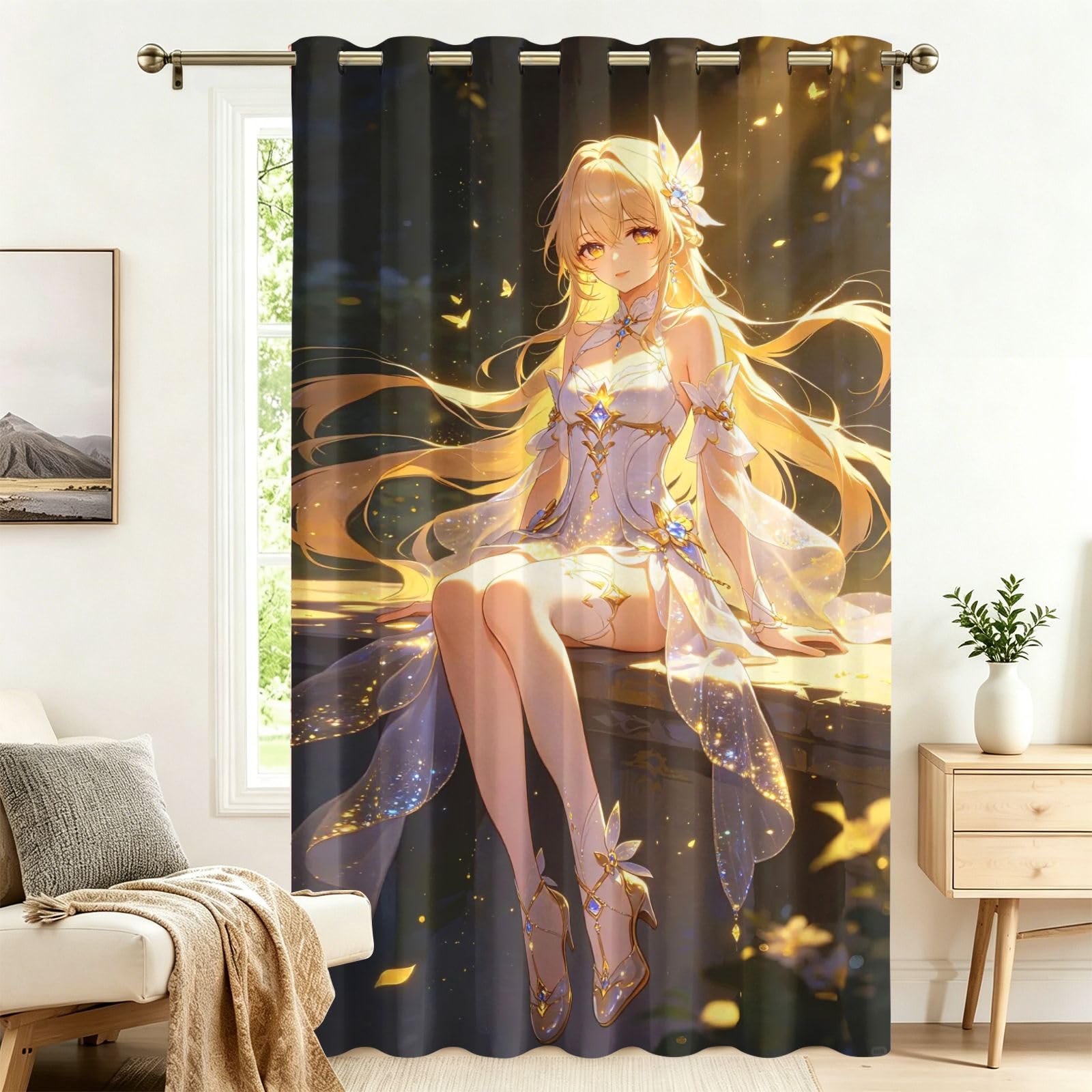 Fadaing Starlight Fairy Girl Blackout Room Divider Curtains with Eyelets, 1 Piece, 229 x 132 cm, Blackout Thermal Curtains, Heat Insulating, Winter, Summer, Thermal Protection, Indoor Sun Protection