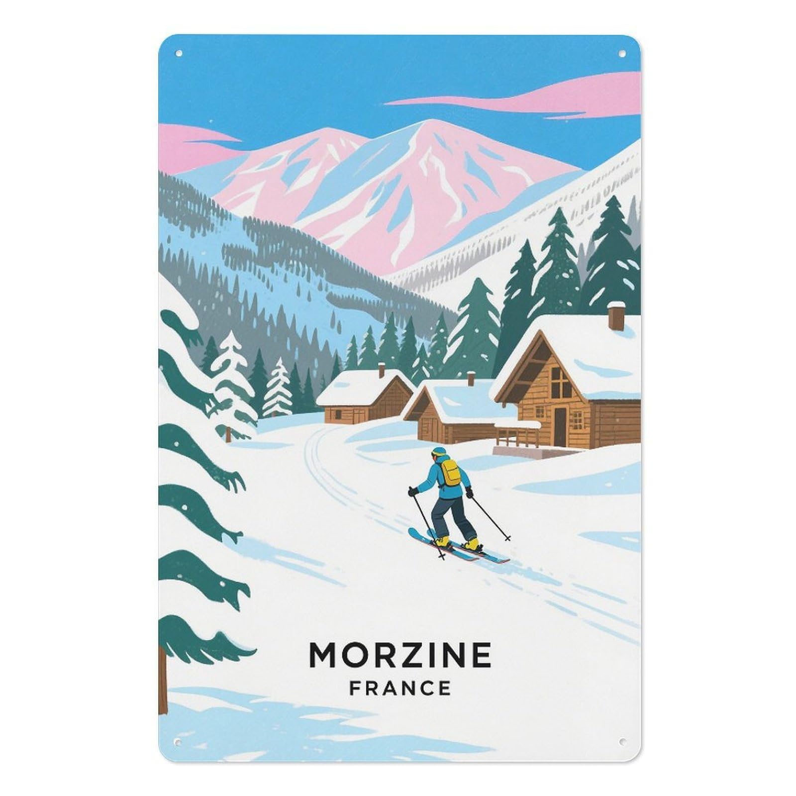 Morzine France Retro Design Tin Paintings Vintage Tin Sign 08x12inch(20x30cm) Wall Art for Home Office Bedroom Living Room Cafes Wall Decor