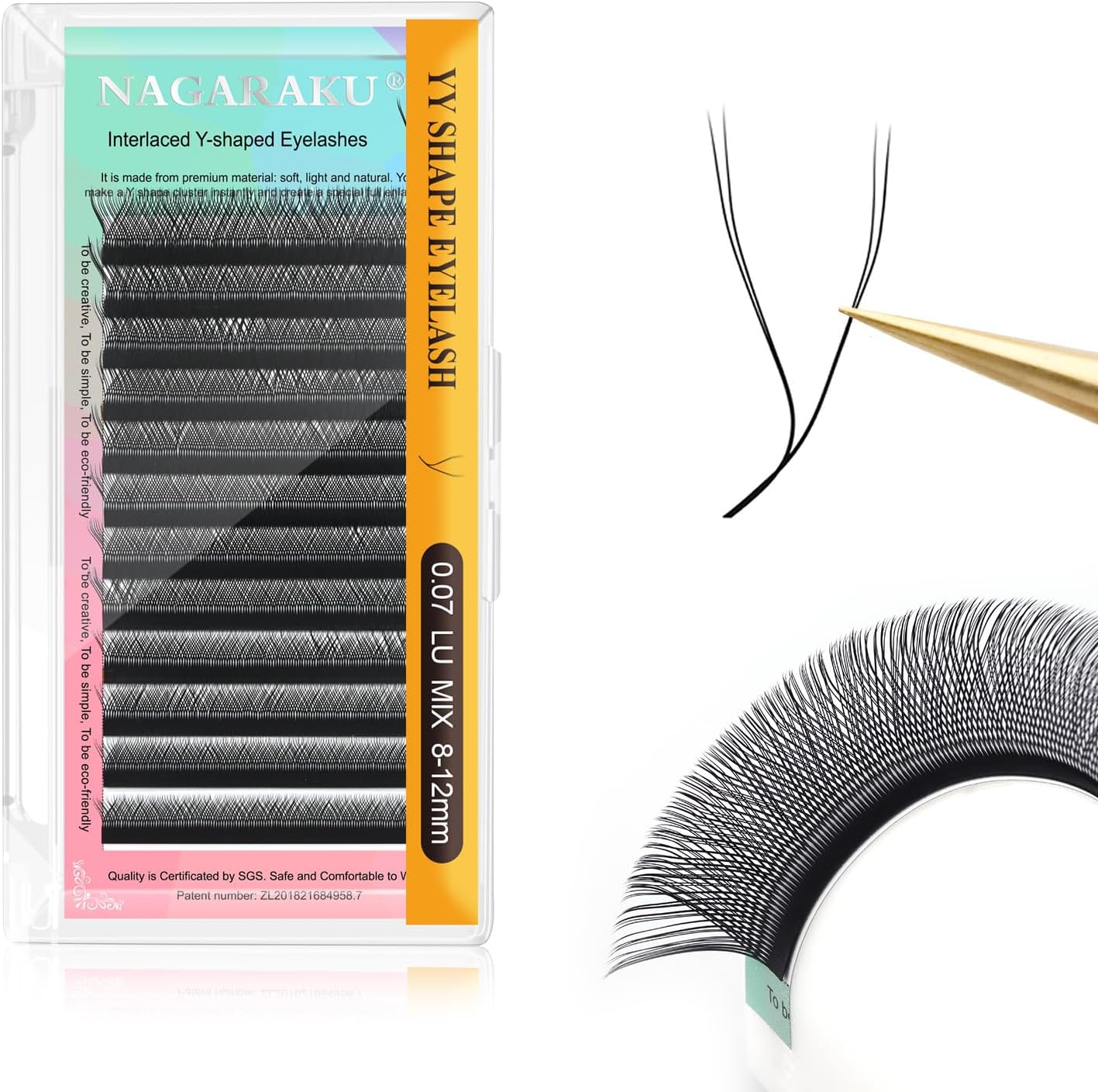NAGARAKU YY Eyelash Extensions Supplies Y Lash Premade Fans 4D Russian Volume Cross YY Eyelashes Handwoven Y Shaped Mesh Technology Wispy Crisscross Cluster Matte Black 12 Rows(0.07 C Curl 8-12mm）