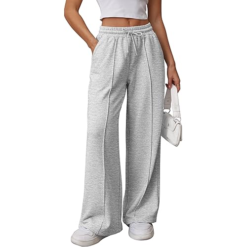 ATHMILE Womens Wide Leg Sweatpants High Waisted Baggy Pants Fashion Teen Girl Drawstring Athletic Joggers