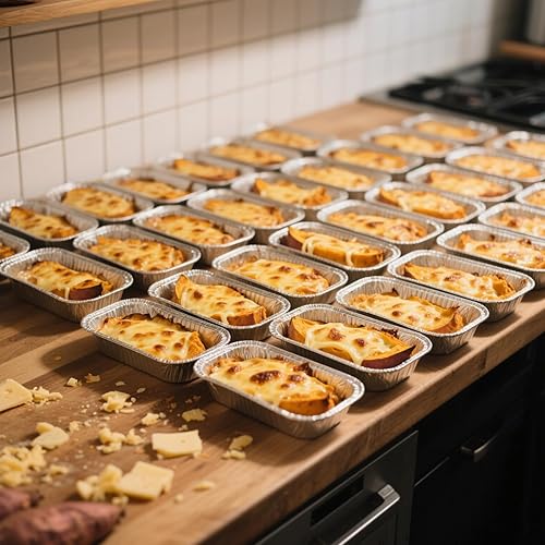 Miniatura 4 de MANCHAP Paquete de 100 bandejas de papel de aluminio para hornear pan, bandejas de papel de aluminio de 8.6 x 4.5 x 2.4 pulgadas para almacenamiento