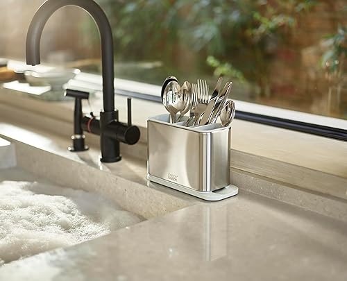 Miniatura 5 de Joseph Joseph Escurridor de fregadero de superficie, soporte para utensilios de cubiertos con base de drenaje, almacenamiento de cocina, acero