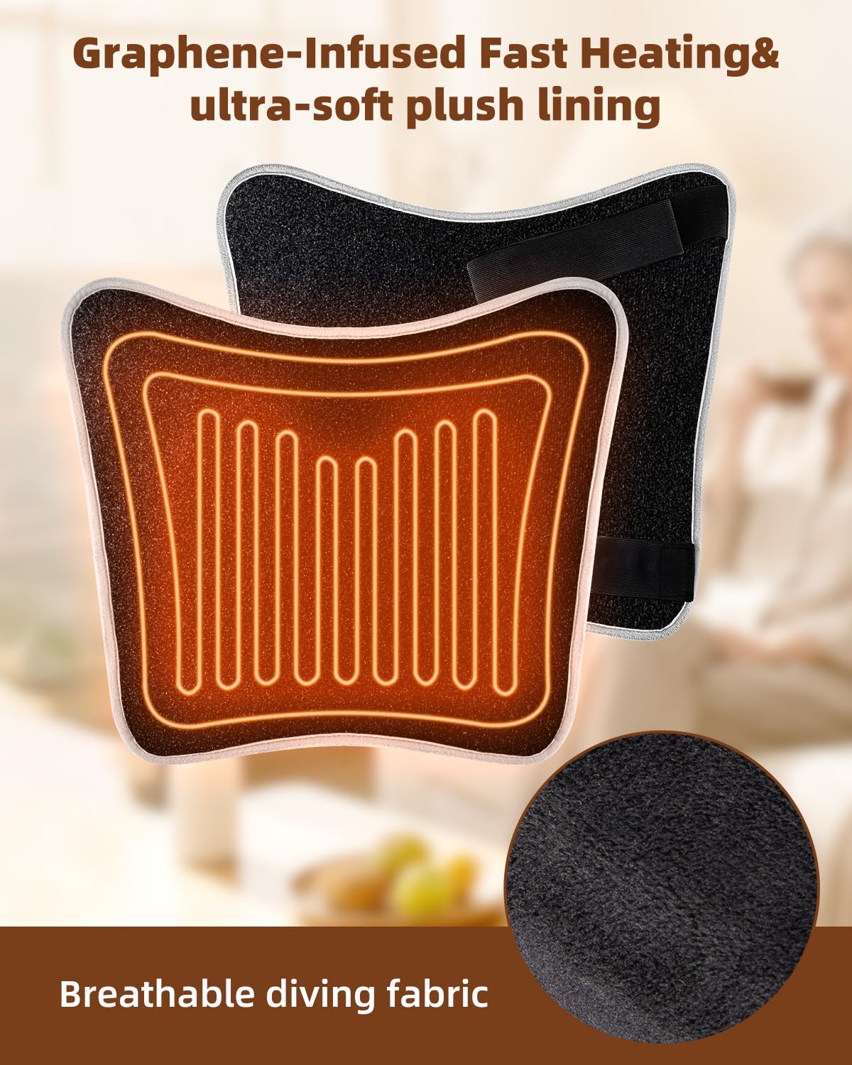 Coussin chauffant infusé au graphène pour soulager la douleur sciatique – Enveloppe chauffante pour le bas du dos, les fesses, les cuisses – Coussin chauffant électrique de grande taille avec arrêt