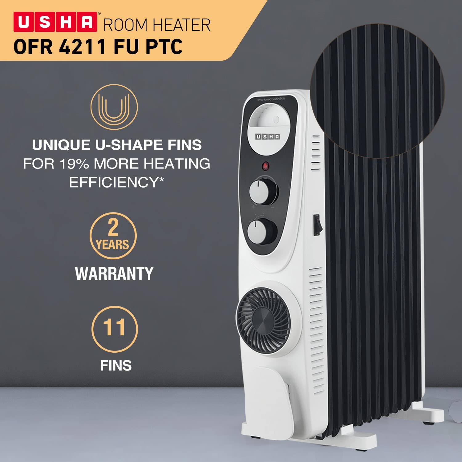 Usha 4211 FU PTC U Shaped 11 Fin Oil Filled Radiator Room Heater (Black) :  Amazon.in: Home u0026 Kitchen