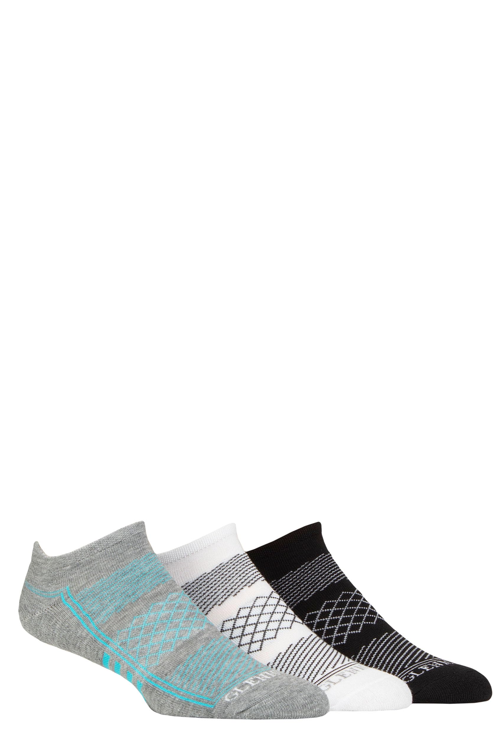Glenmuir Mens Sport Trainer Socks - Patterned Cushioned, Low Ankle Cuffs, Arch Support 3 Pair Multipack Recycled Paper Packaging - Assorted 7-11