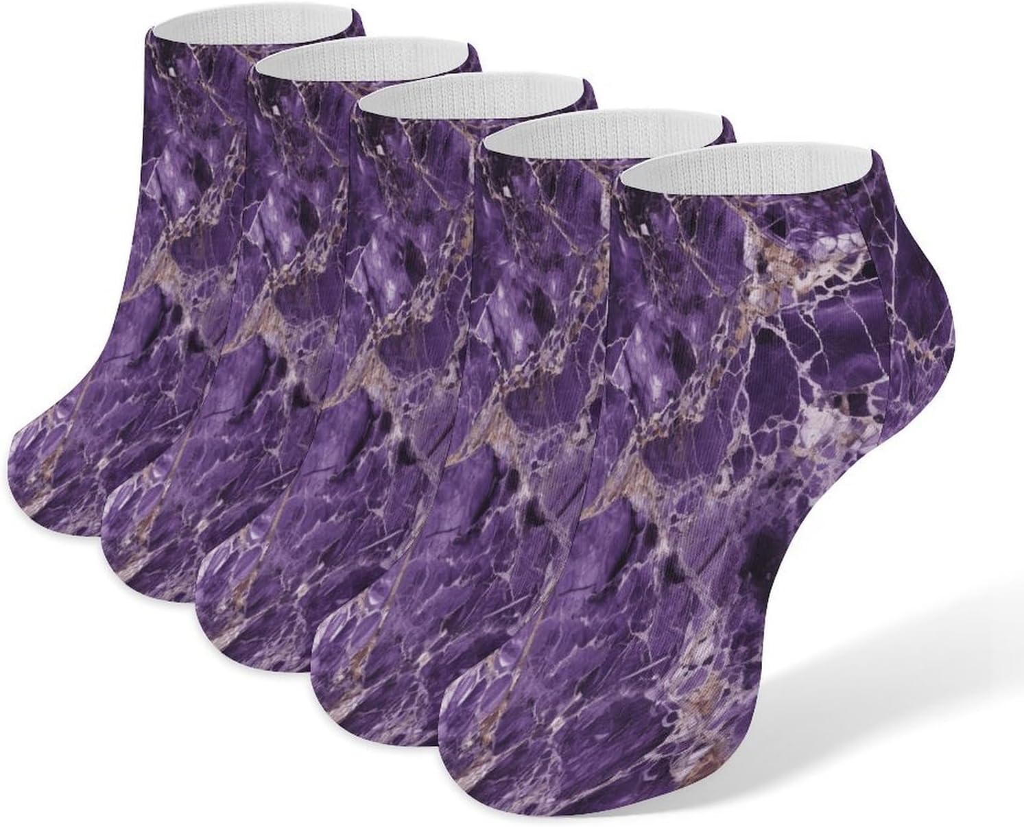 Marble Purple Crew Sock for Men Women Funny Novelty Socks Athletic Ankle Socks Comfort Soft Low Cut Tab Sock 5 Pairs