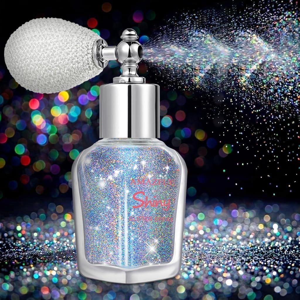 Body Glitter Spray, Loose Body Shimmer Powder Hairspray Fine Glitter Sparkle Highlighter Powder Makeup Mardi Gras Festival for World Cup Concert Party Rave Clothes Hair Face (Glint-Rainbow)