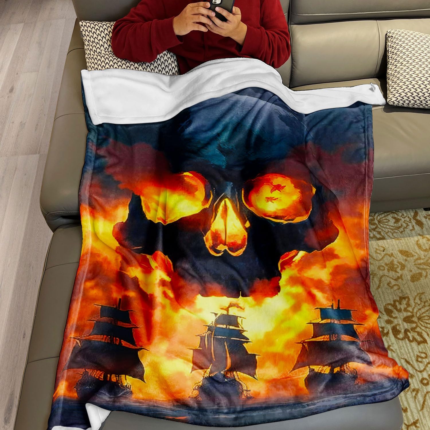 Skull Throw Blanket 40" x 50" Fire Skull Fleece Blanket Lightweight Soft Cozy Warm Gifts for Men Women Teen - Image 3