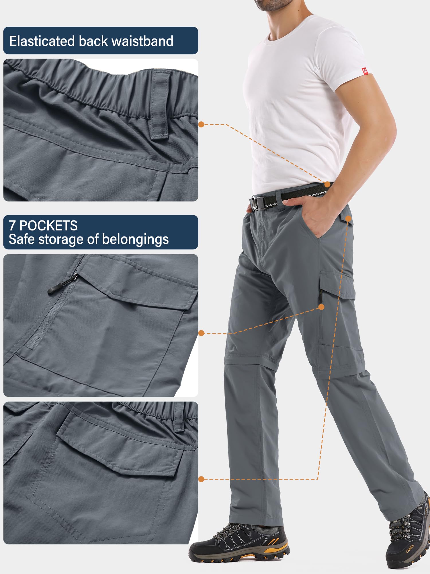 Herren-Wanderhose, wandelbar, wasserdicht, schnell trocknend, mit Reißverschluss, leicht, für Reisen, Angeln, Pfadfinder
